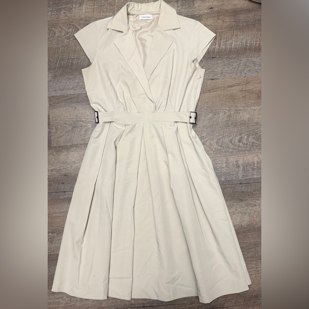 Calvin Klein Cream Midi Dress with Belt
